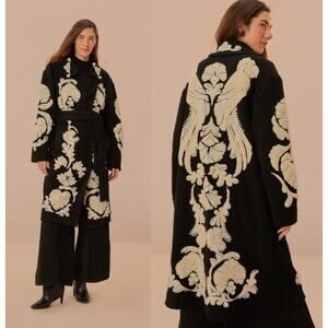 FARM Rio Black and Cream Embroidered Cape